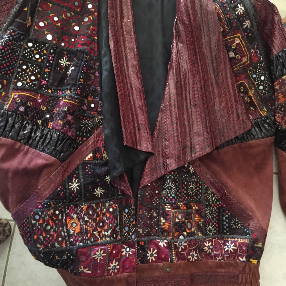Unique Leather, snake skin, embroidered coat.
